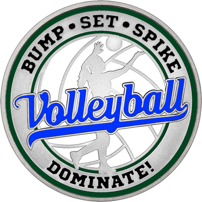 Royal Blue "Volleyball" with Dark Green Outer Circular Borders